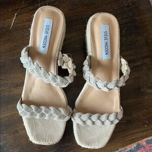 Steve Madden Cream Braided Sandals with rhinestone